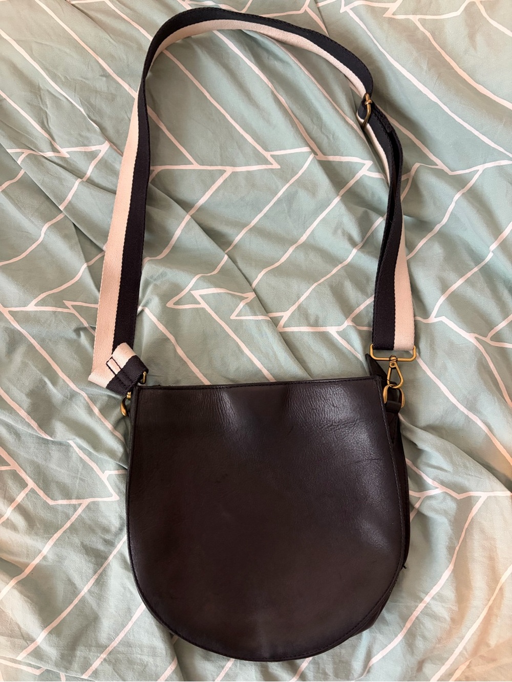 Madewell Transport Saddle Black Leather Bag with Contrast Strap used see pics